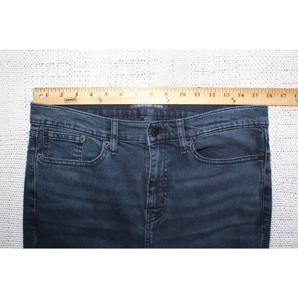 Calvin Klein Y2K wide leg Blue jeans Super High Rise Flare Size 30 Retro Denim - Picture 2 of 9